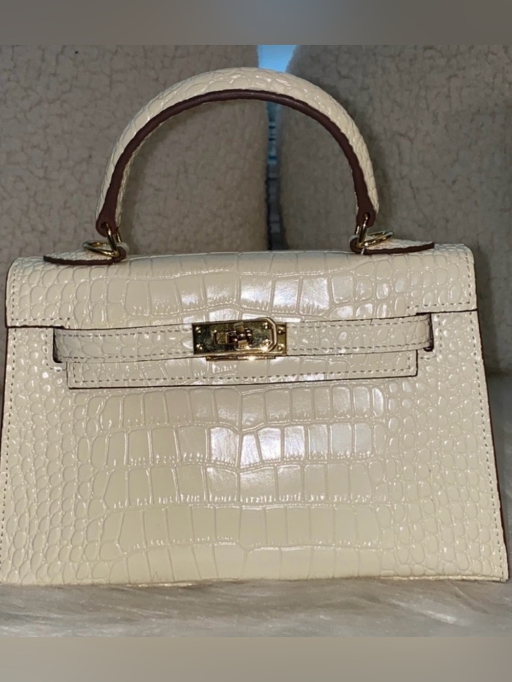 22cm cream ivory crocodile leather top handle Kelly handbag
